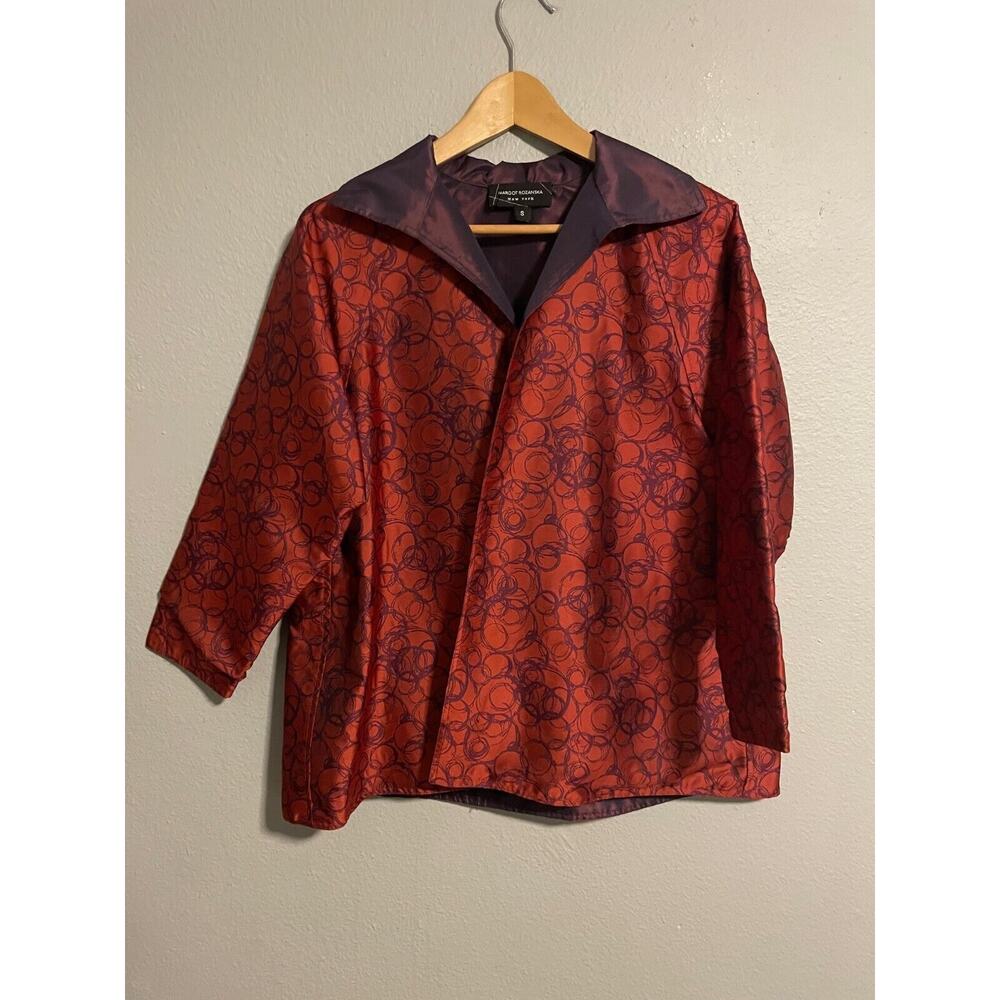 Margot Rozanska Womens Jacket Small Silk Geometric Embroidered Reversible Artsy